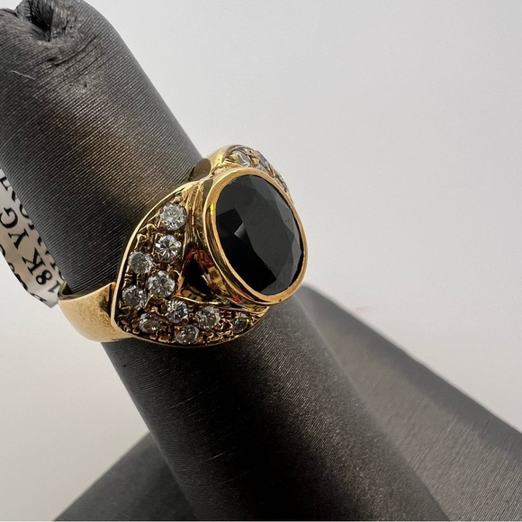 18k Yellow Gold Diamond & Sapphire Ring - Picture 3 of 8